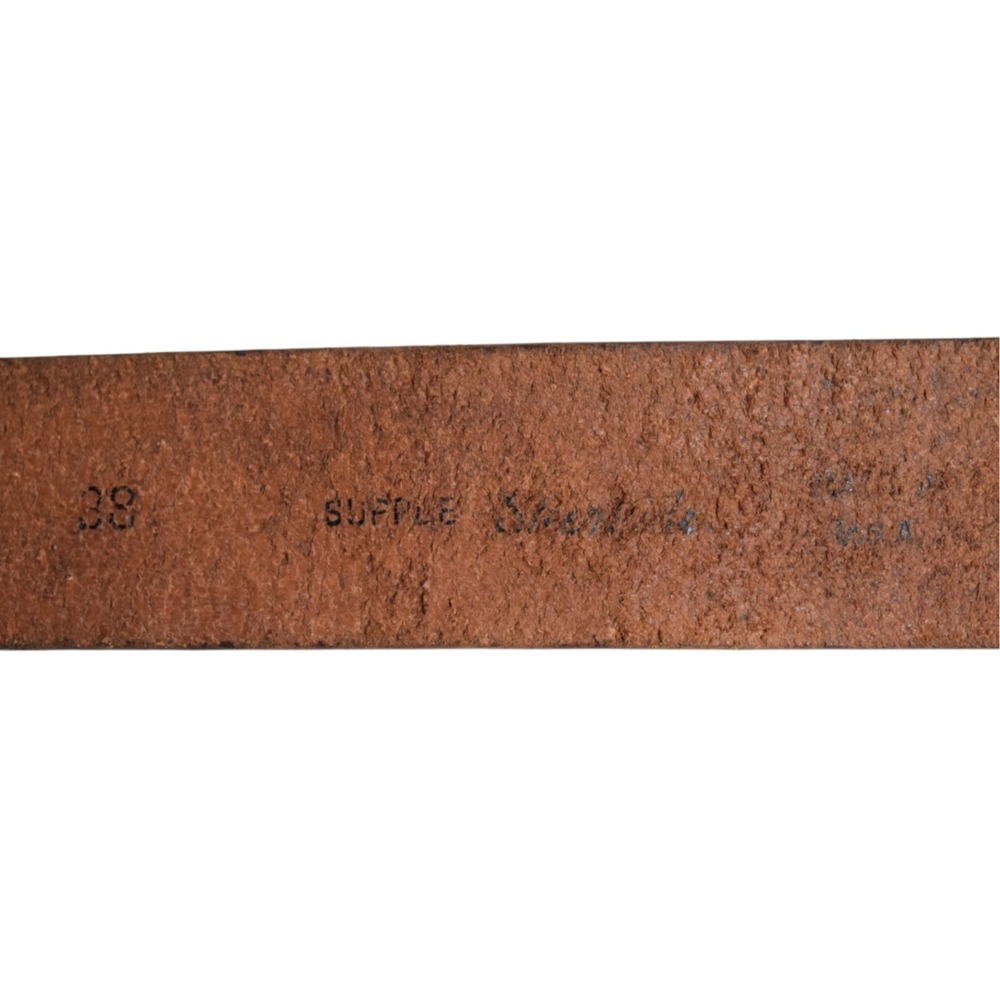 Vintage 70s Brass Seagull Sun Buckle Steerhide Brown 38" Leather Belt Strap - Picture 9 of 14